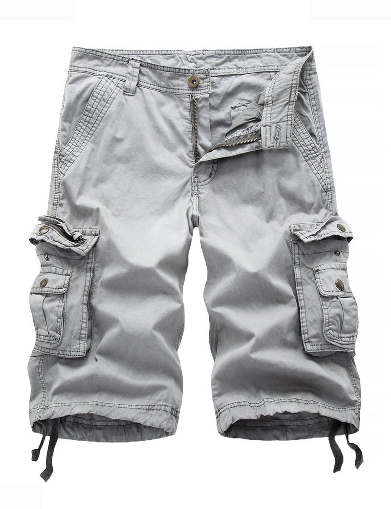 FOURSTEEDS Women's Cotton Casual Zipper Multi-Pockets Twill Bermuda Drawstring Women Cargo Shorts Light Grey US 14